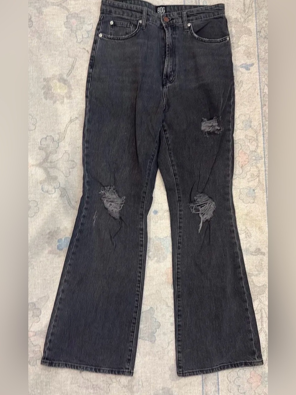 BDG Washed Black High-Rise Distressed Flare Jeans
